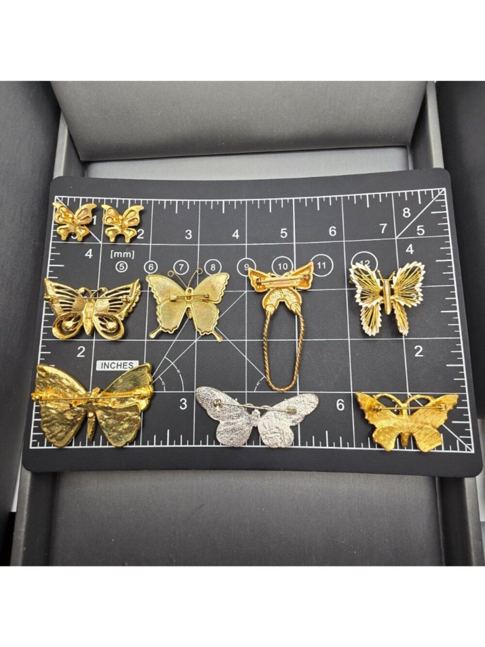Vintage Butterfly Brooch Lot of 8 Cloisonne Enamel Earrings Gold Tone Statement - Picture 13 of 13